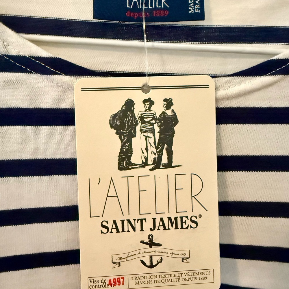 Saint James Levant Modern shirt, Ecru/Navy Breton Stripe, Unisex, size medium - Picture 4 of 6